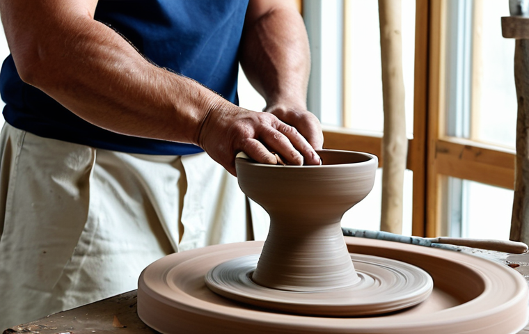 Pottery Wheel Demonstration**
"A skilled ceramicist demonstrating the art of pottery wheel throwing in a bright, airy studio. The artist is fully clothed in professional attire, hands gently shaping clay on a spinning wheel. Various tools and finished pottery pieces are visible in the background. safe for work, appropriate content, fully clothed, professional photography, perfect anatomy, natural proportions, well-formed hands, proper finger count, family-friendly"
**