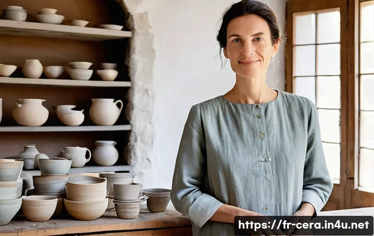 미술세라믹 자격증 취득 과정 - **A Certified French Ceramic Artist in Her Atelier:**
An elegant French ceramic artist, in her l...