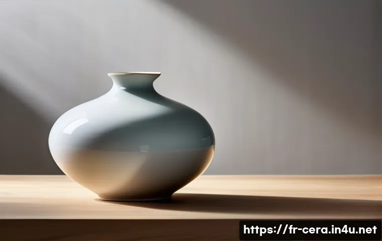 미술세라믹 디자인 이론 - A refined porcelain ceramic piece displayed on a minimalist wooden table, showcasing delicate transl...