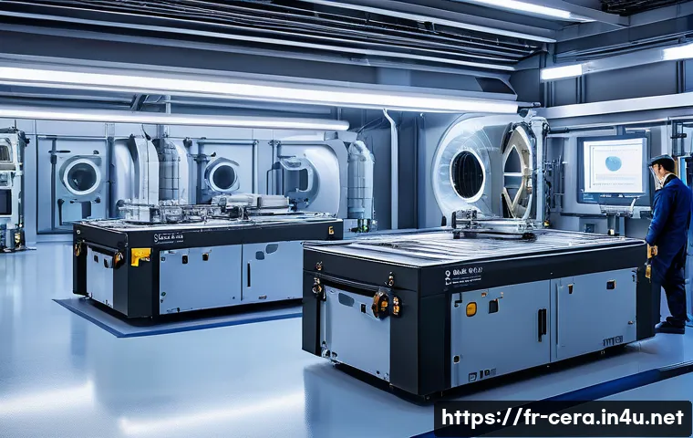 세라믹 산업 현황과 전망 - A futuristic aerospace manufacturing facility showcasing advanced ceramic components made using nano...