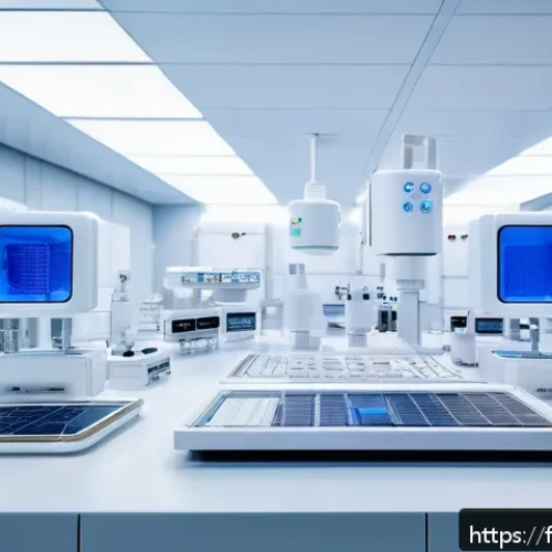 세라믹 재료 특성 및 활용 - A high-tech laboratory scene showcasing advanced ceramic electronic components, such as miniature ca...