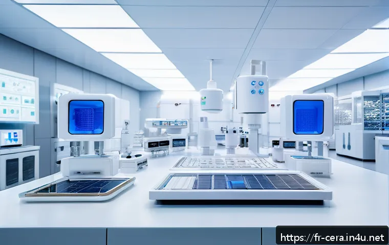 세라믹 재료 특성 및 활용 - A high-tech laboratory scene showcasing advanced ceramic electronic components, such as miniature ca...